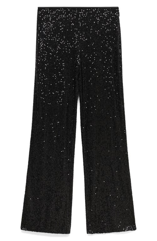 MANGO Sequin Wide Leg Pants Black at Nordstrom,