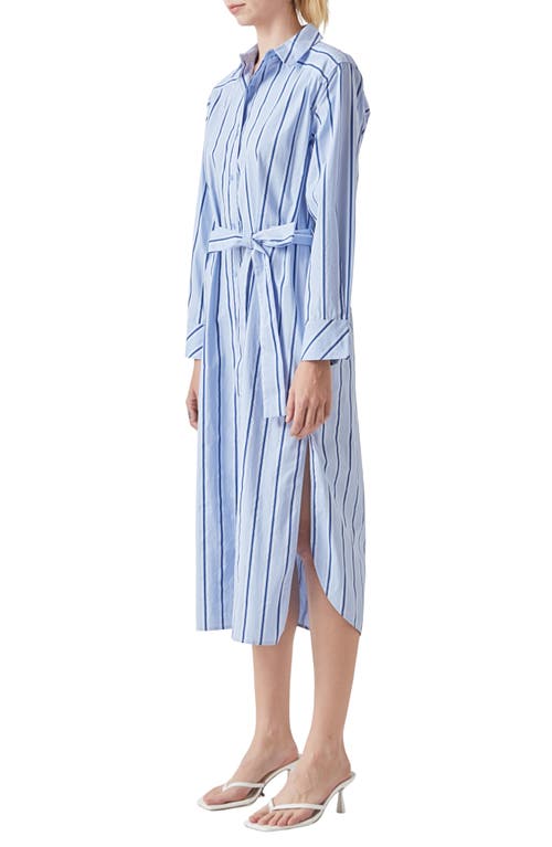 Shop Grey Lab Stripe Long Sleeve Maxi Shirtdress In Powder Blue/navy