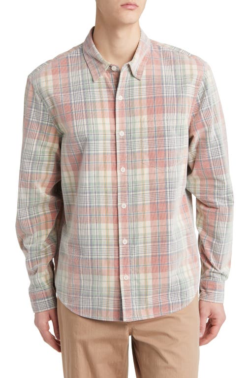 Shelly Plaid Corduroy Button-Up Shirt in Pink/Sage
