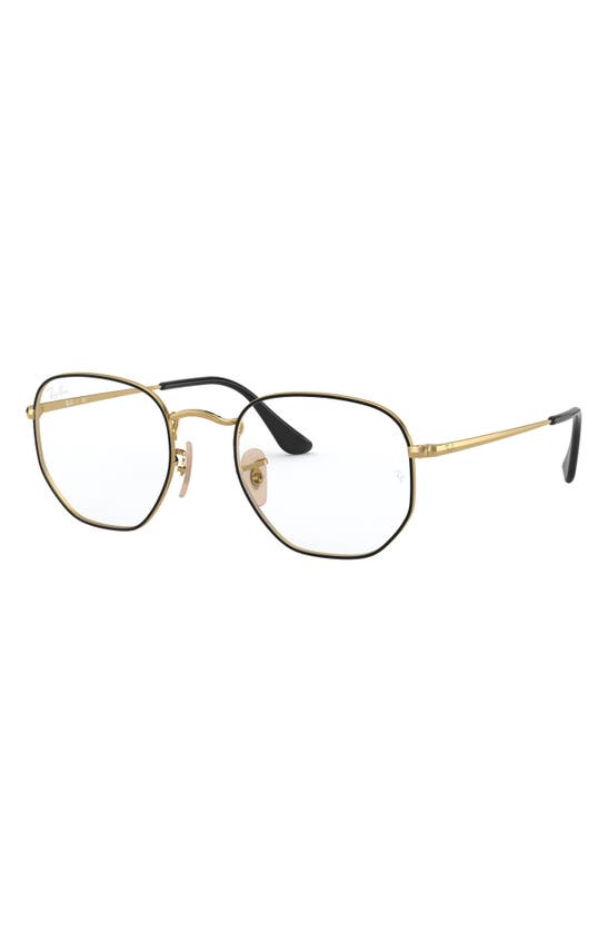 Shop Ray Ban Ray-ban 51mm Round Optical Glasses In Black Gold