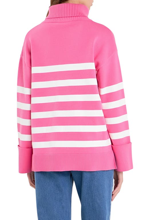 Shop English Factory Stripe Turtleneck Sweater In Pink/white