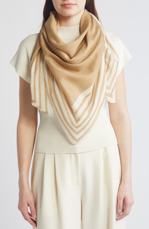 Vince Geo Stripe Cotton & Silk Square Scarf in White/Oak Bell at Nordstrom