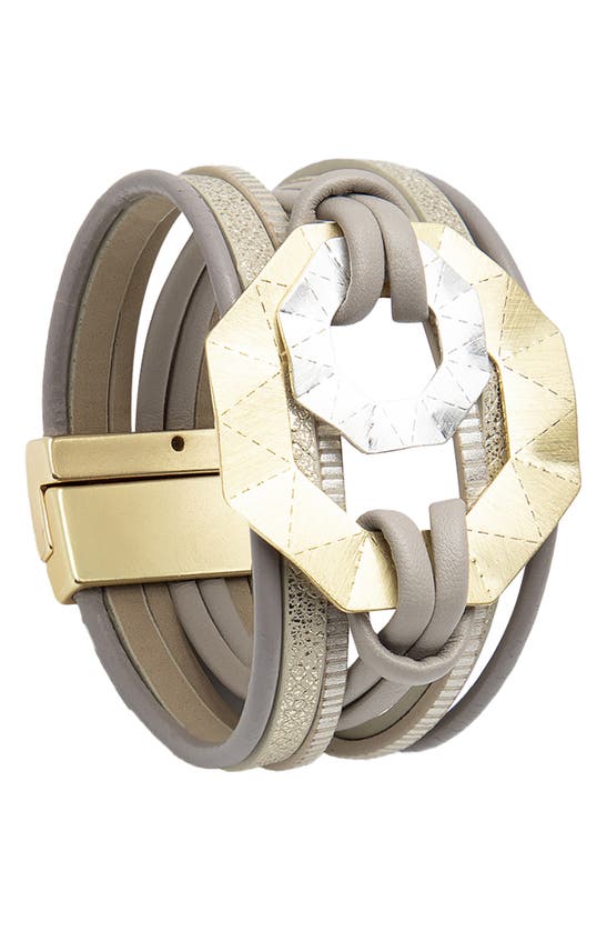 Saachi Leather Octagon Bracelet In Metallic