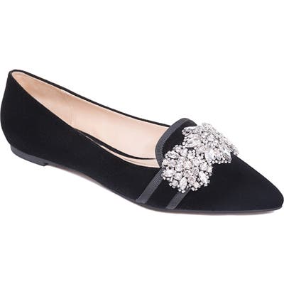 Badgley Mischka Echo Embellished Loafer Flat, Black