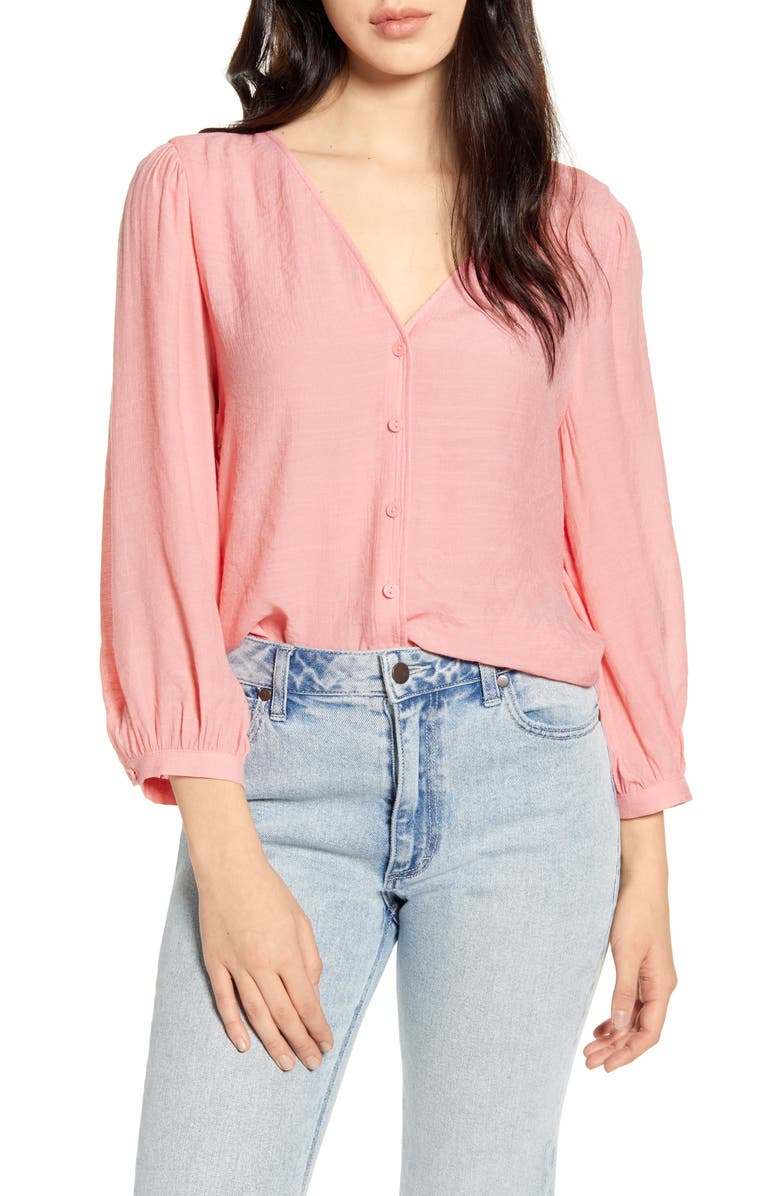 BP. Textured Blouson Sleeve Top, Main, color, PINK BERRY ICE