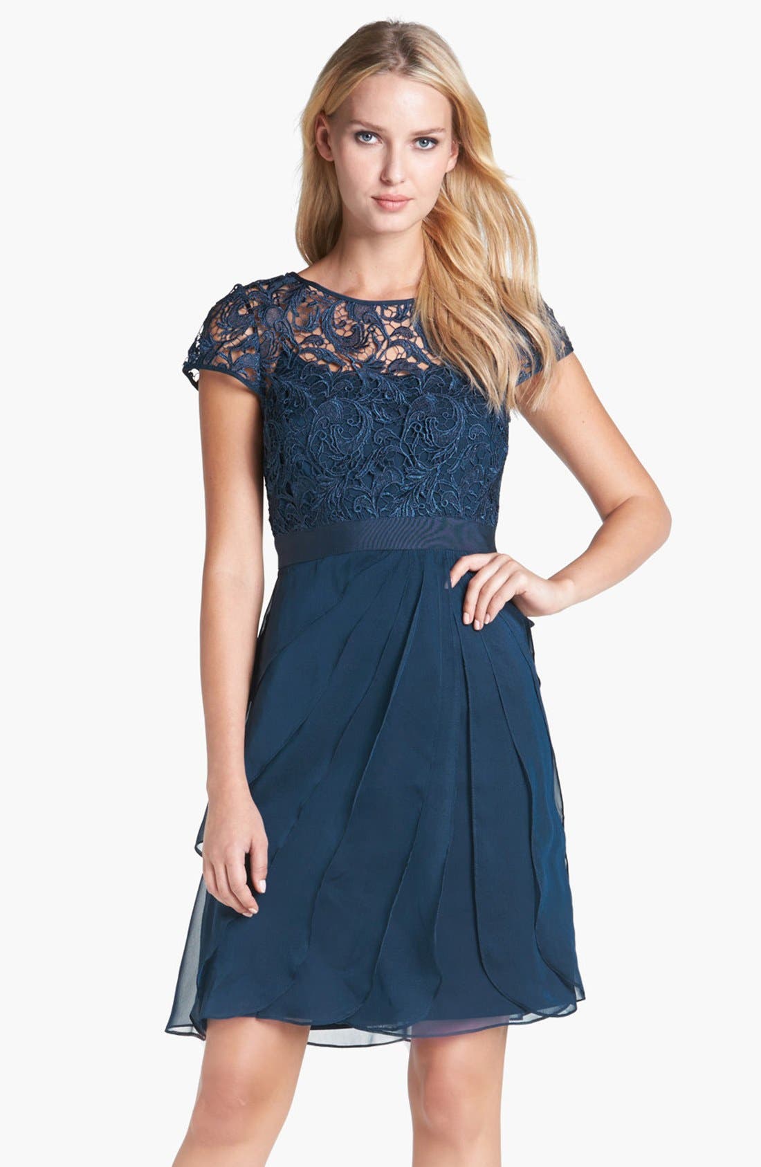 Adrianna Papell Lace & Tiered Chiffon Dress (Regular & Petite) Nordstrom