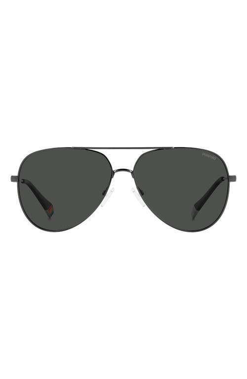 60mm Polarized Aviator Sunglasses in Dark Ruthenium/Grey Polarized