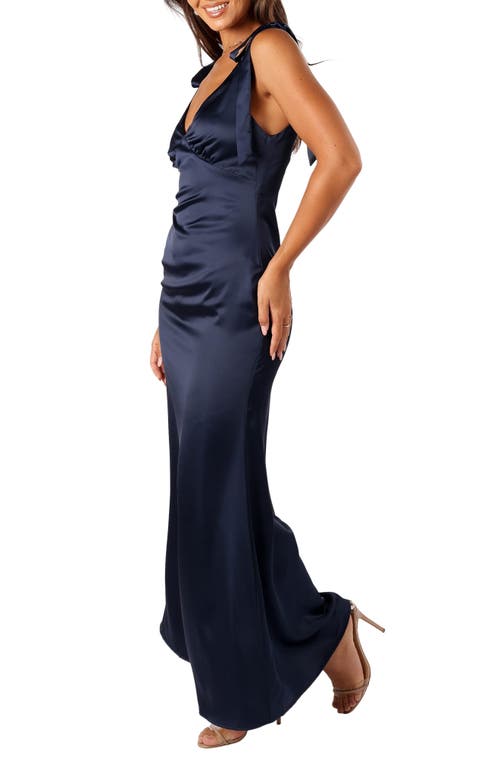 Petal And Pup Petal & Pup Xavier Bow Strap Satin Gown In Blue