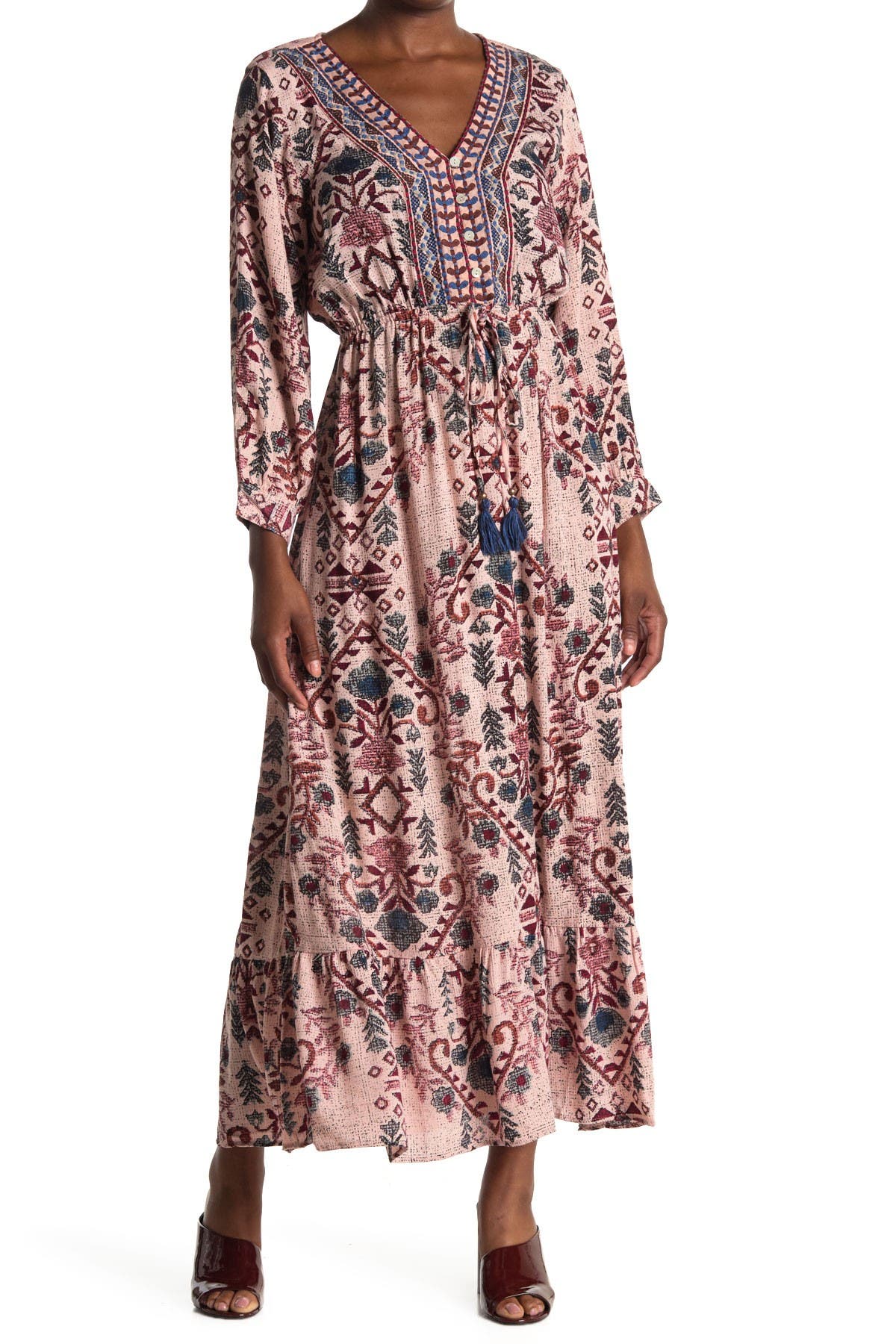 v neck floral maxi dress