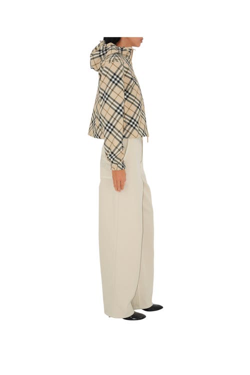 Shop Burberry Cropped Reversible Check Hooded Jacket In Ecru