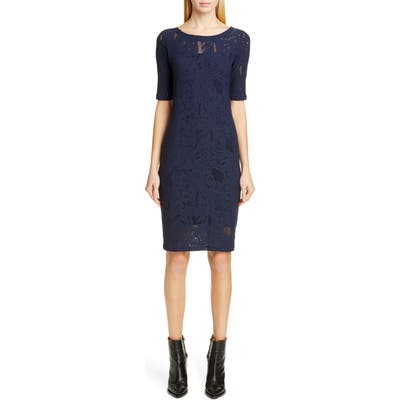 Fuzzi Short Sleeve Lace Dress, Blue