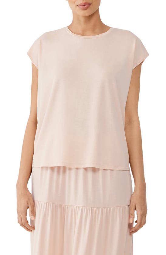 Eileen Fisher Crewneck Boxy Stretch Jersey T-shirt In Powder