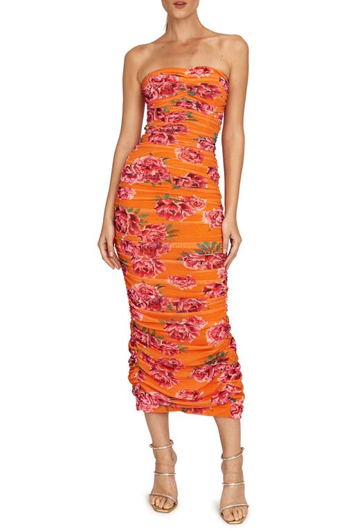 SAU LEE Floral Strapless Dress in Orange/Pink