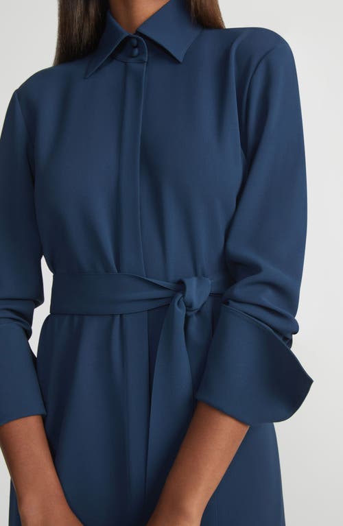 Lafayette 148 New York Long Sleeve Belted Finesse Crepe Shirtdress In Lido Blue