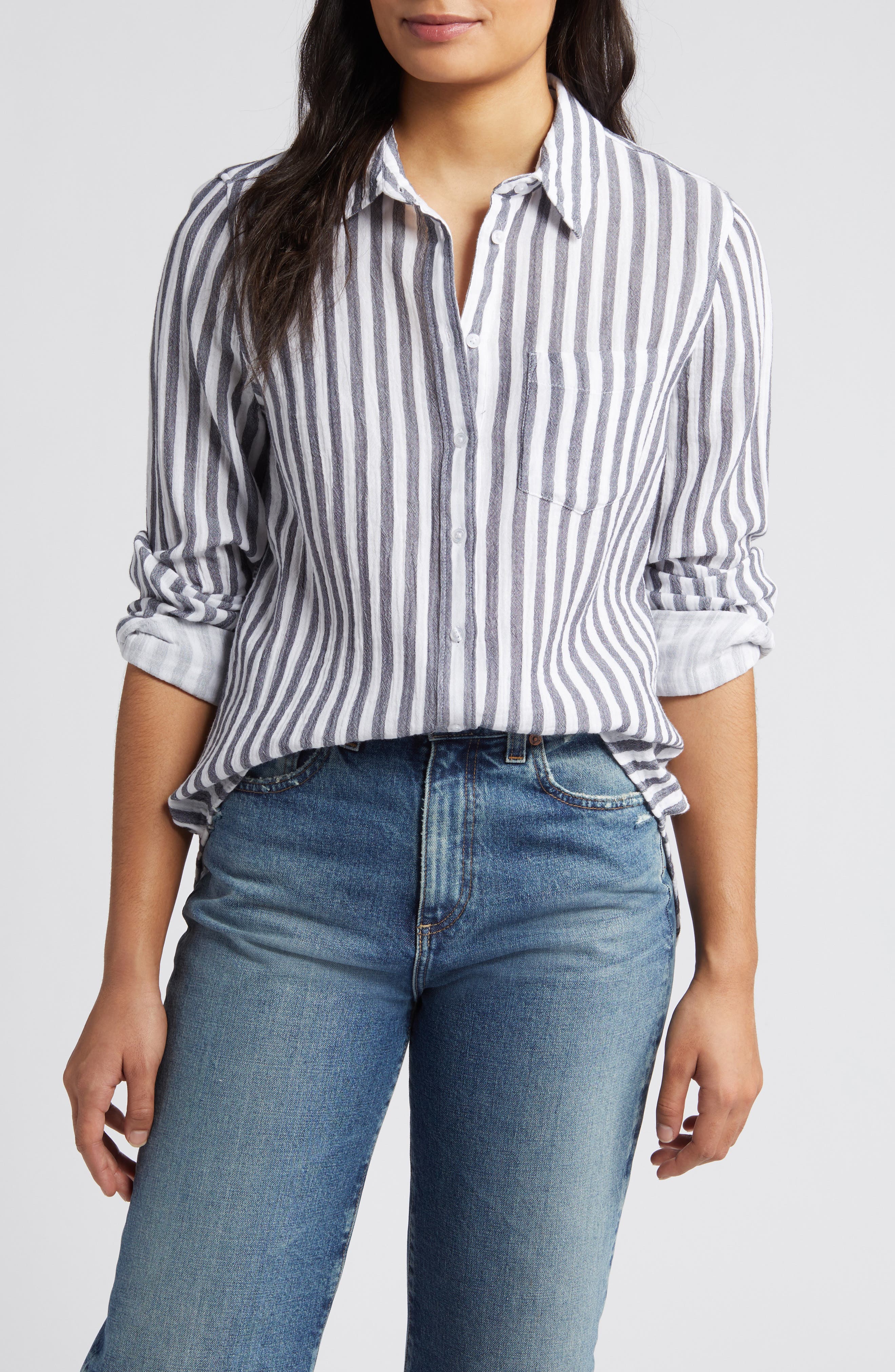 See by Chloé button-down striped cotton tunic - Blue