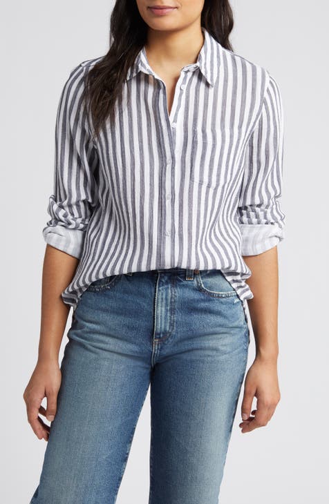 Stripe Cotton Gauze Button-Up Shirt