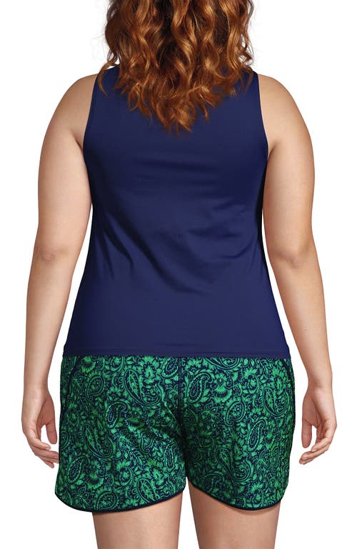 Shop Lands' End Plus Size Long Chlorine Resistant High Neck Upf 50 Modest Tankini Swimsuit Top In Deep Sea Navy