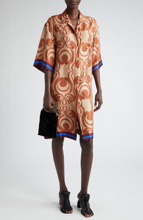 Dries Van Noten Doralia Abstract Print Belted Silk Shirtdress in Brown 703 at Nordstrom, Size Medium