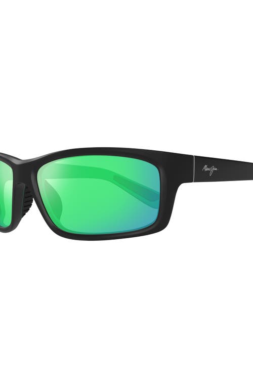 Maui Jim Kanaio Coast 61mm Polarizedplus2® Rectangular Sunglasses In Black/maui Green