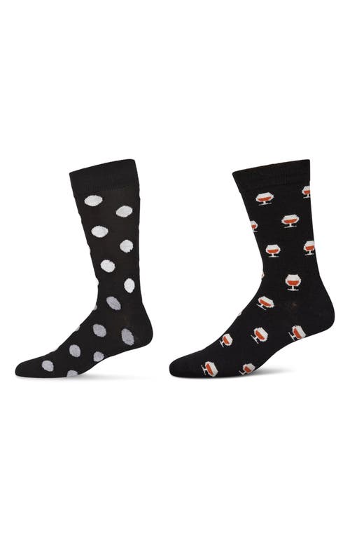 Memoi Assorted 2-pack Crew Socks In Black-black