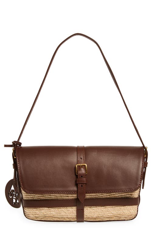 Shop Altuzarra Watermill Flap Leather & Woven Palm Shoulder Bag In Natural/praline