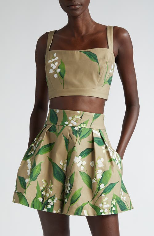 Oscar De La Renta Lily Of The Valley Stretch Twill Crop Top In White/khaki