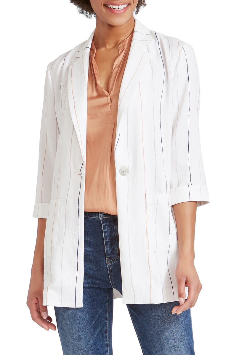 NIC+ZOE Line Up Stripe Blazer, Main, color, WHITE MULTI