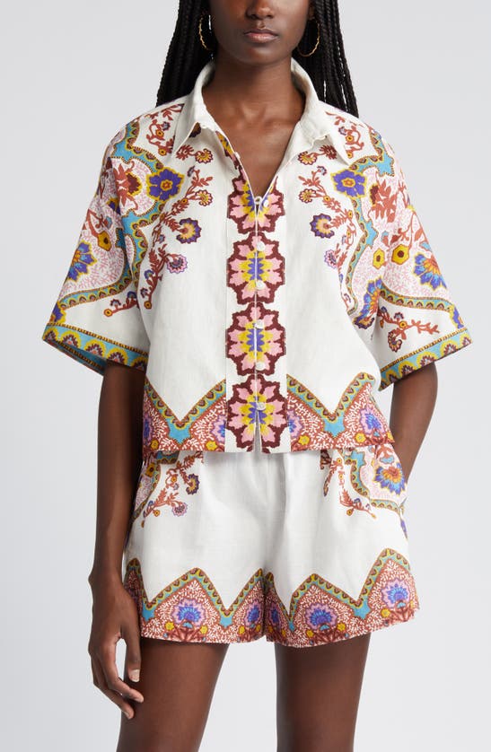 Shop Cleobella Jeni Cotton & Linen Button-up Shirt In Lagos Print