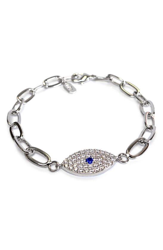 Shop Liza Schwartz Evil Eye Cz Chain Bracelet In Silver
