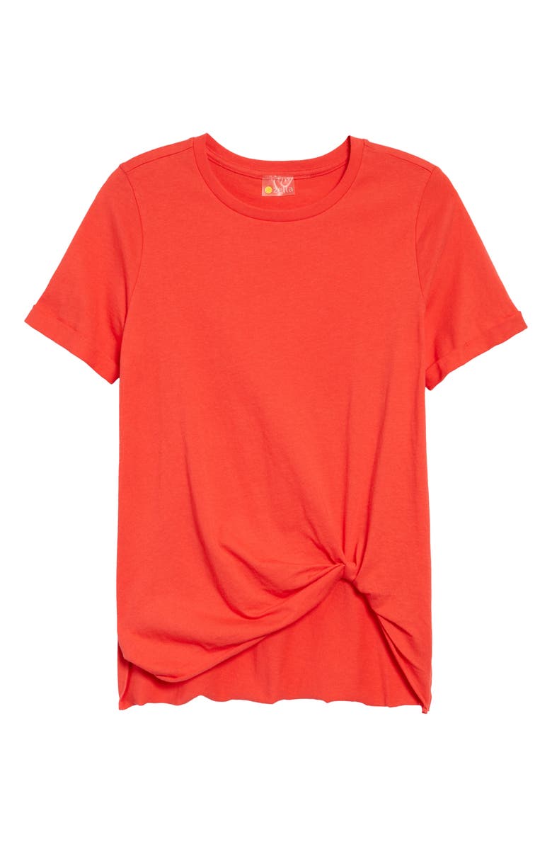 ZELLA Tuck Front T-Shirt, Main, color, RED HIBISCUS