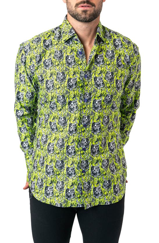 Shop Maceoo Fibonacci Jungle Cotton Button-up Shirt In Green