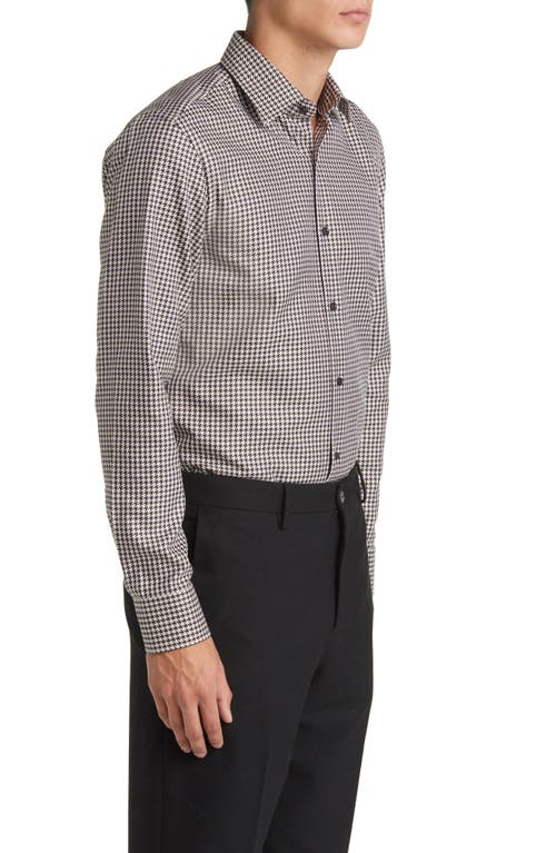 Shop Hugo Boss Boss Hank Slim Fit Houndstooth Dress Shirt In Med Beige/black