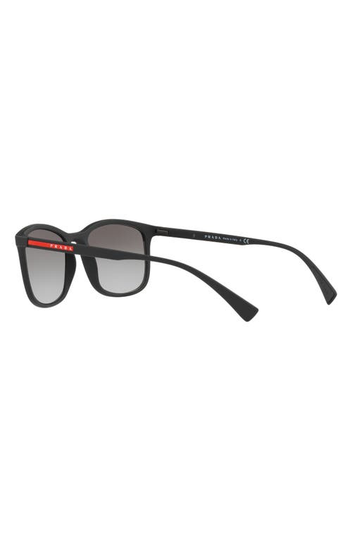 Shop Prada Sport 56mm Rectangle Sunglasses In Black Rubber/grey Gradient