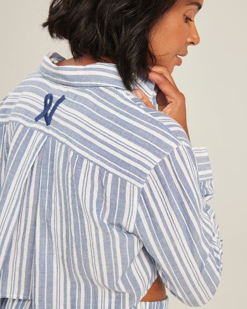 Shop Nudea The Cropped Shirt In Navy Blue Stripe