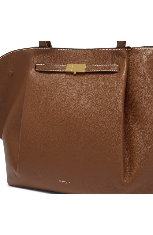 Demellier London Midi New York Leather Tote In Tan W/ecru Stitching
