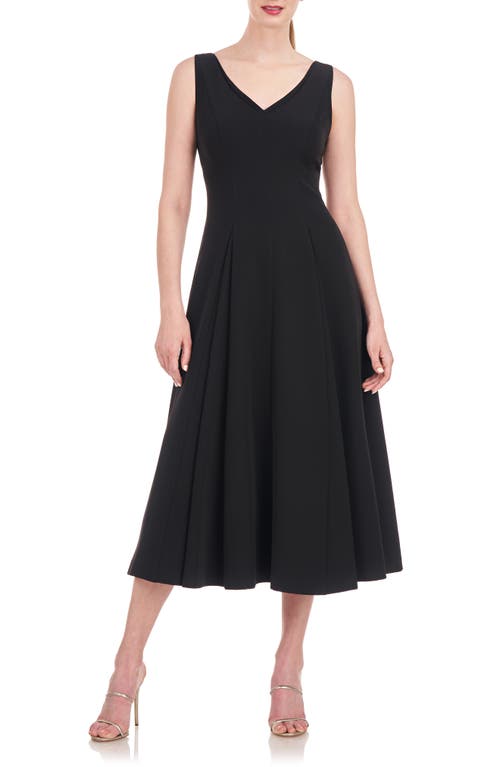 Wanda Sleeveless V-Neck Fit & Flare Midi Dress in Black
