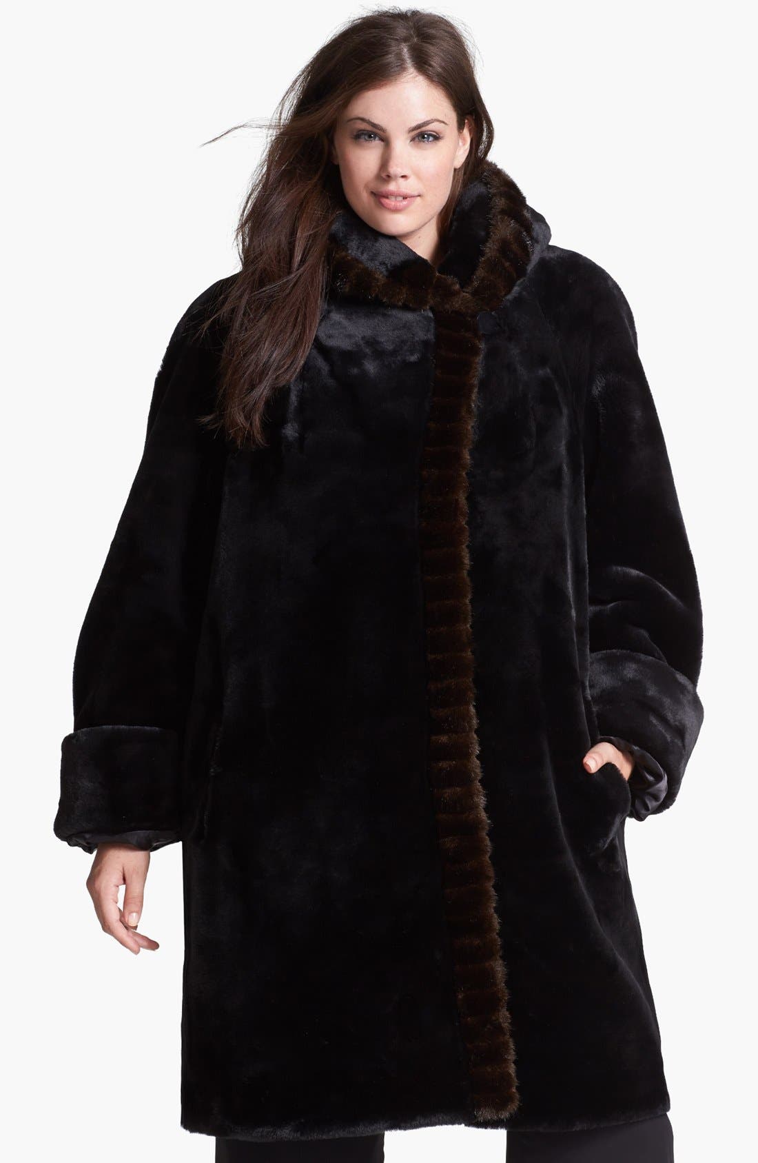 gallery hooded faux fur walking coat