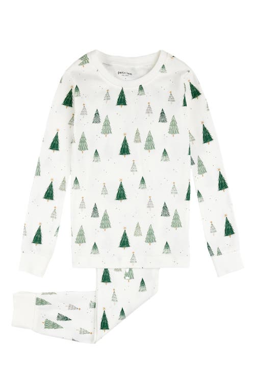 FIRSTS by Petit Lem Kids' Christmas Tree Fitted Two-Piece Organic Cotton Pajamas in Off White 