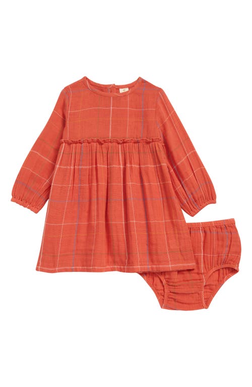 Tucker + Tate Fall in Love Cotton Dress & Bloomers Set in Rust Sienna Grid Plaid