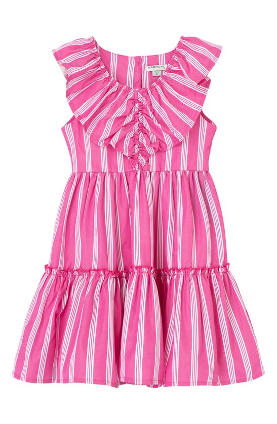Habitual Kids' Stripe Ruffle Tiered Dress In Dark Pink