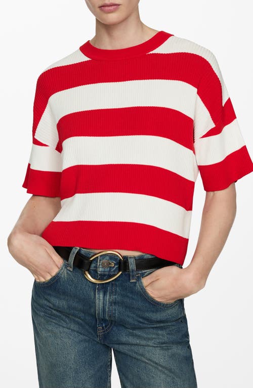 Shop Mango Gabi Stripe Short Sleeve Rib Sweater In Red