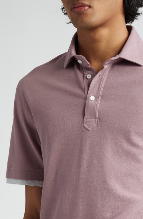 Shop Brunello Cucinelli Cotton Piqué Polo In Cmi13 Malva/grigio Chiaro