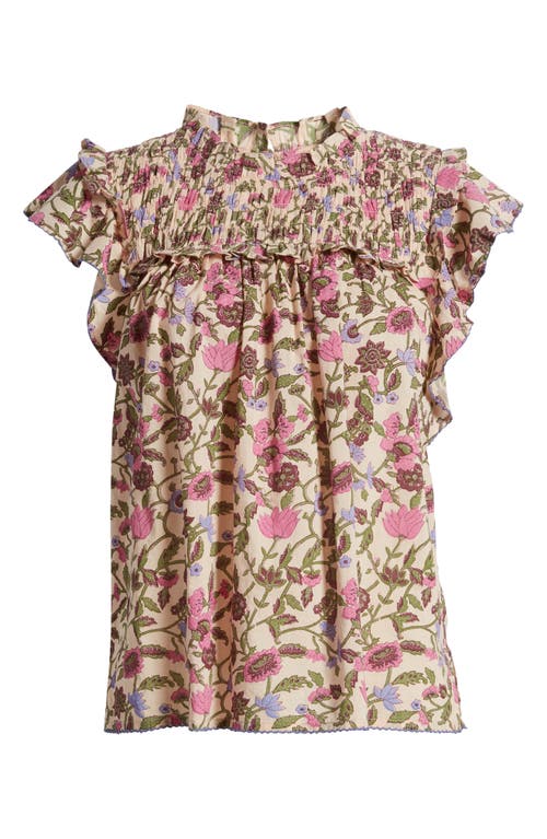 Shop Cleobella Virginia Floral Print Smocked Ruffle Organic Cotton Top In Kaia Print