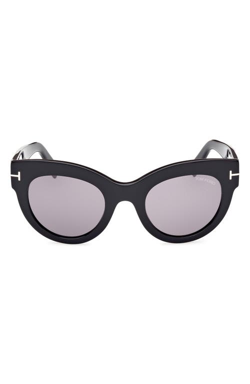 TOM FORD Lucilla 51mm Gradient Cat Eye Sunglasses in Shiny Black /Smoke Silver at Nordstrom