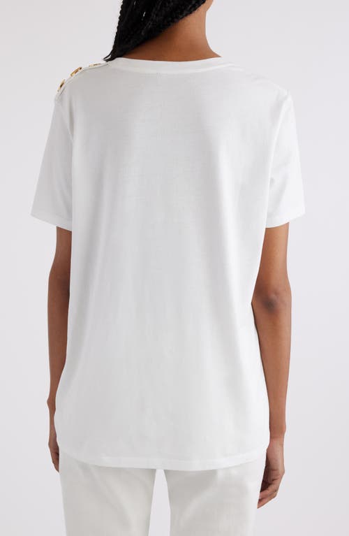 Shop Balmain Button Shoulder Cotton Logo Graphic T-shirt In Gab White/black
