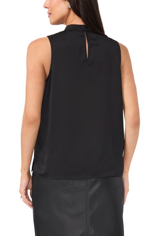 Shop Vince Camuto Beaded Mock Neck Sleeveless Hammered Satin Top In Rich Black