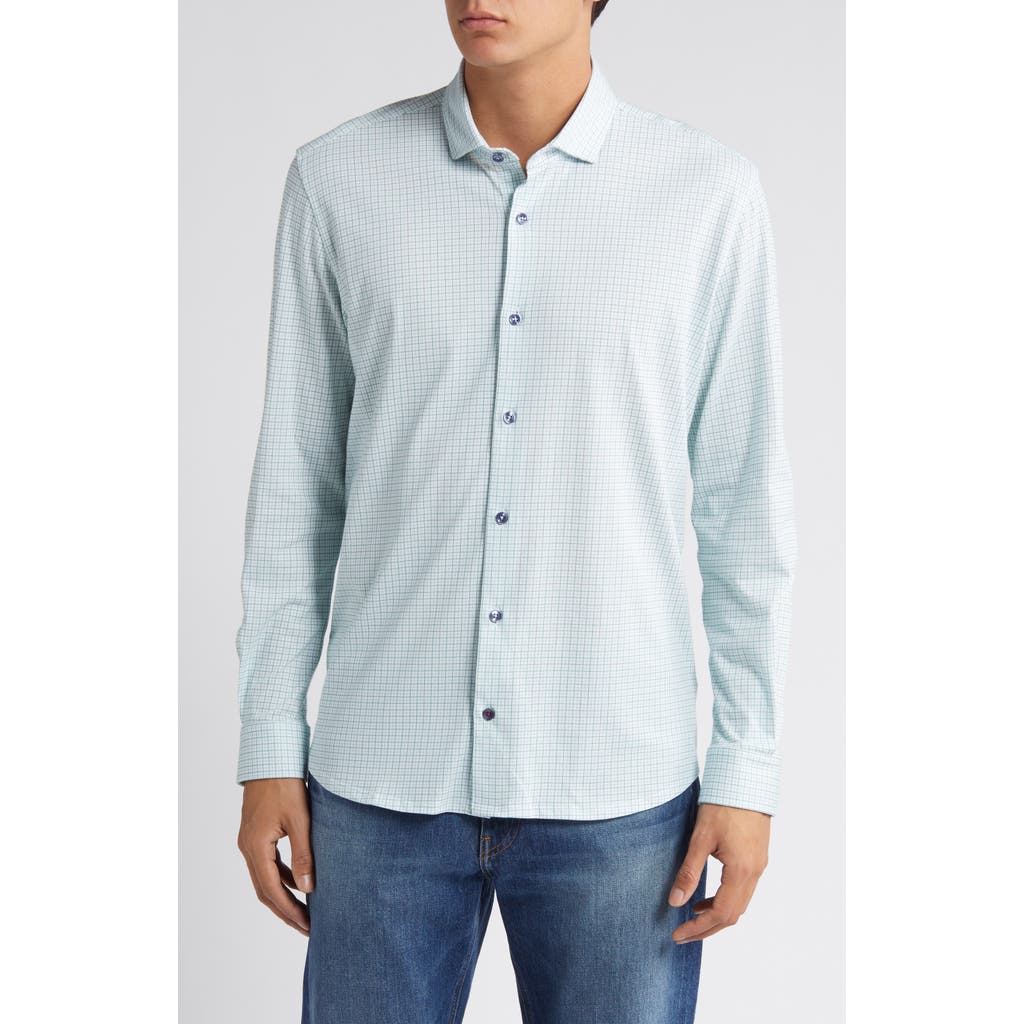 Stone Rose Microcheck Performance Knit Button-up Shirt In Blue