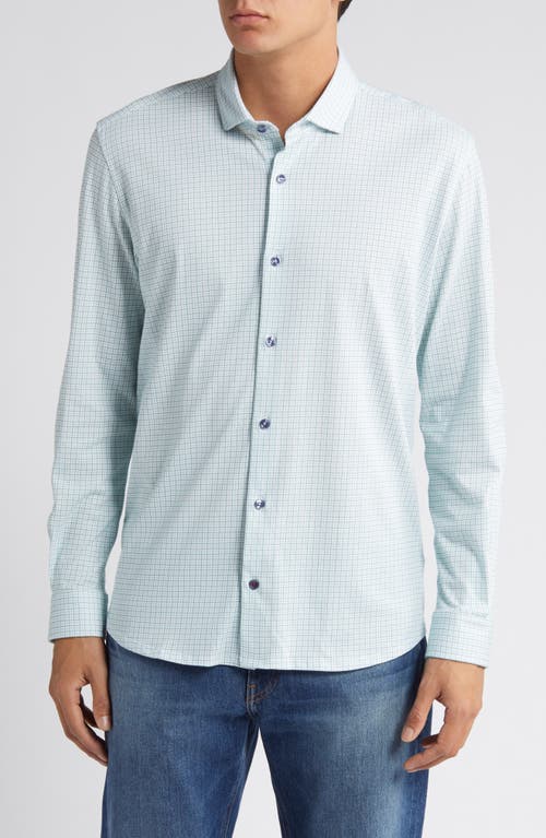 Microcheck Performance Knit Button-Up Shirt in Bright Green