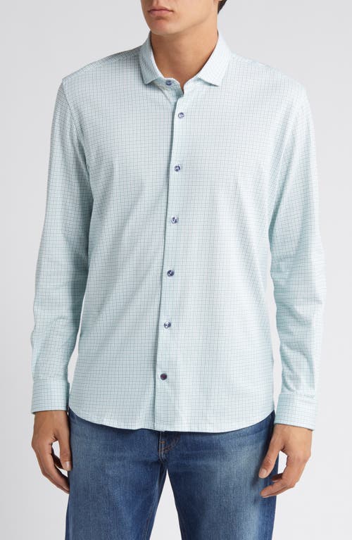 Stone Rose Microcheck Performance Knit Button-Up Shirt Bright Green at Nordstrom,