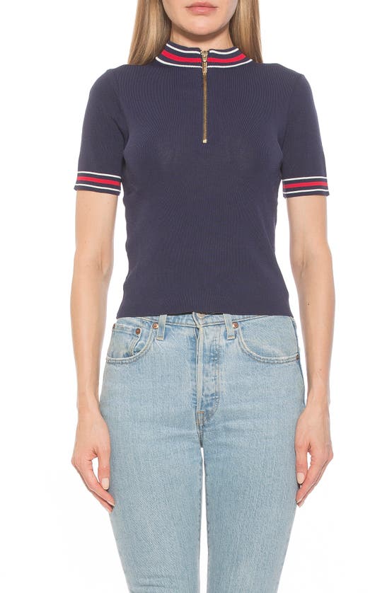 Alexia Admor Phoebe Short Sleeve Turtle Neck Sweater In Navy